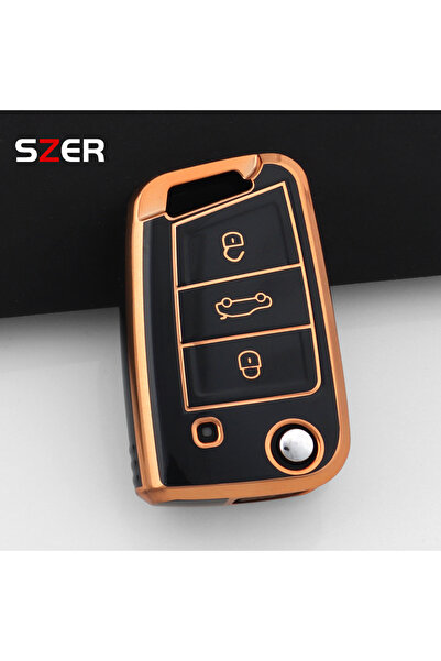 Choice10 3 BTN Black case TPU Red Car Key Case Cover Holder KeyChain For VW V...