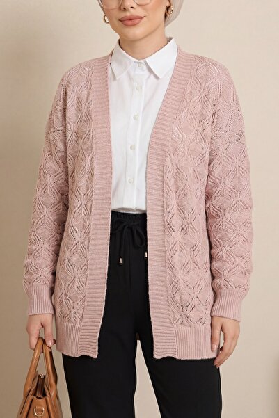 Modamorfo Patterned Araboy Knitted Knitwear Cardigan -Powder
