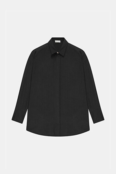 W Collection SİYAH RAHAT KESİM GÖMLEK