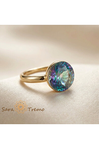 SaraTremo Aurora Mystica Ring – 14K Gold Plated Ring with Multicolor Crystal