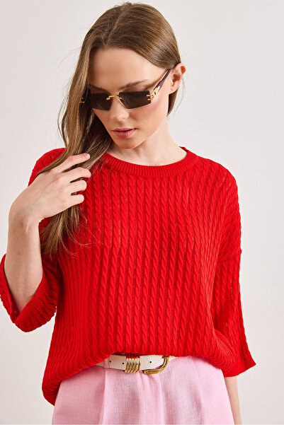 Olalook Women's Red Hair Knit Lace-Like Knit Loose Fit Transitional Knitwear ...