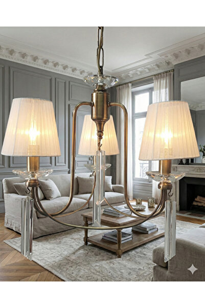 moontime alaçatı 3'lü Kontes Eskitme Şapkalı Avize Tam Montajlı, Şık ve Moder...