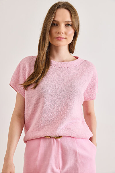 Olalook Women's Pink Wide Collar Batwing Transitional Knitwear Blouse Blz-190...