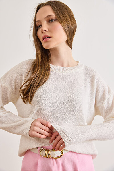 Olalook Women's White Crew Neck Cotton Content m Transitional Knitwear Blouse...