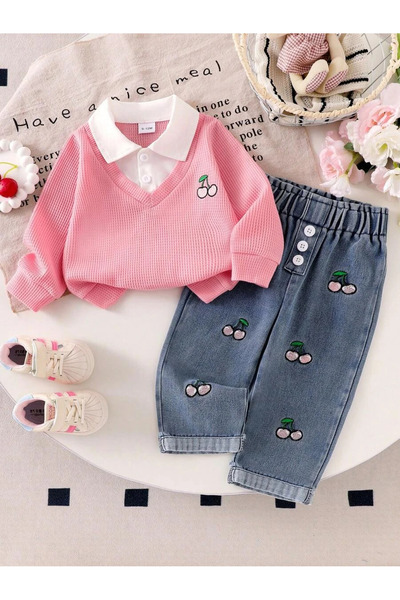 OEM Set de modă pentru bebeluși, broderie cu cireșe