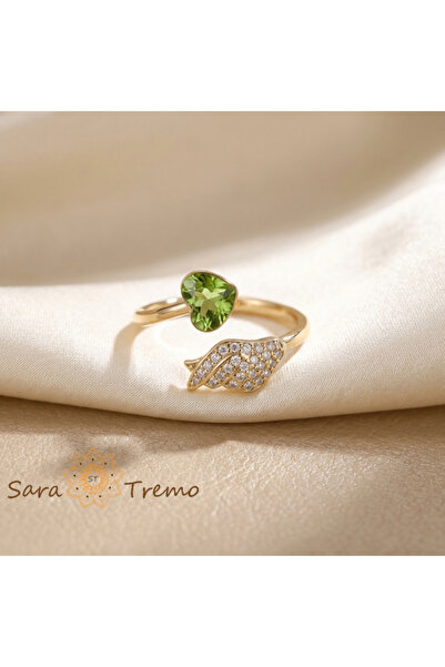 SaraTremo Emerald Wing Ring – 14K Gold Plated Ring with White Zirconia and Gr...