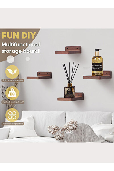Generic 4 Pcs Brown Floating Wall Shelves, Rustic Wood Small Wall-Mounted She...