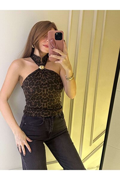 Chamakh Leopar Tokalı Viskon Bluz
