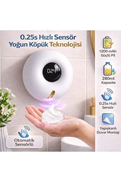 Polham Akıllı Sensörlü Köpük Sabunluk 280ml | 0.25s Hızlı Sensör | Şarjlı | D...