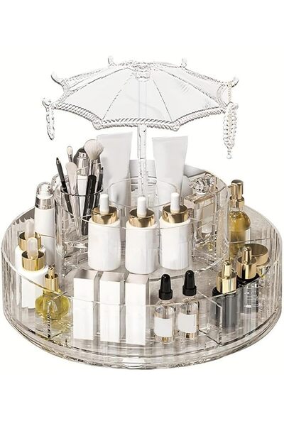 Arabest Clear Acrylic Rotating Cosmetic Organizer Umbrella Design, 360° Makeu...