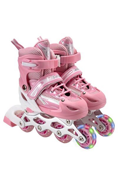 Saule Pembe Silikon Tekerli Ayarlanabilir Işıklı Paten M 35-38 8098