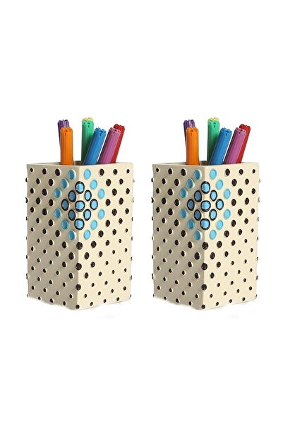 Bosphorus 2 Pieces Pen Holder with Scores Model Office Supplies 6X6X10Cm 200ml