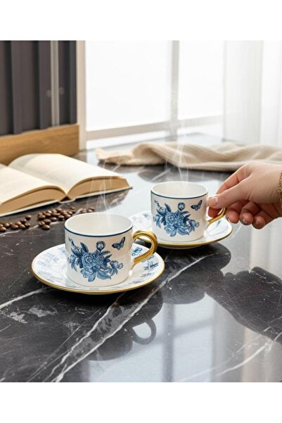Onedekor 2-Person Double Amber Bloom Blue Coffee Cup
