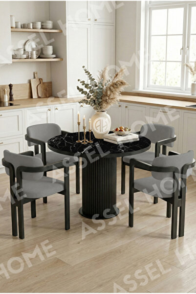 ah assel home Bohem Ayak 4'lü Tokyo Sandalye 90x90 Masa Sandalye Takımı