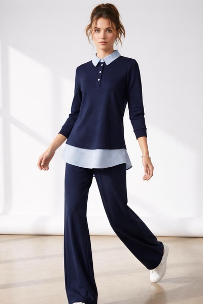 Ded COLLECTION Set de modal piese pentru femei, cu guler polo, cu dungi cămăș...