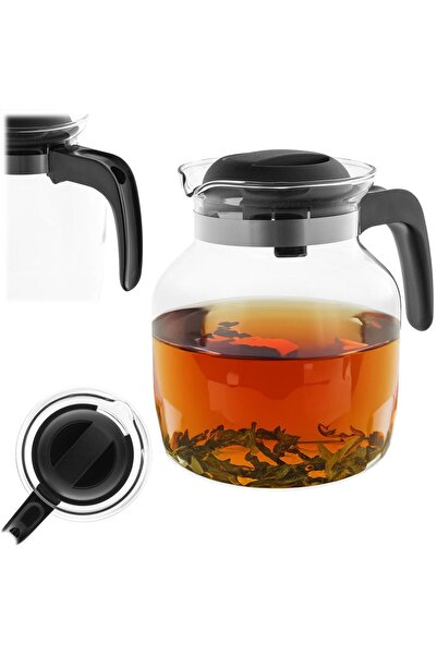 KADAX Glass Tea Coffee Jug 1.5L Heat-Resistant For Beverages With Lid Black