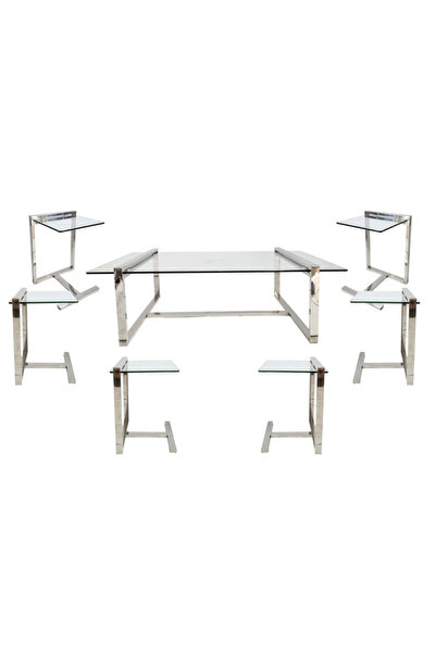 Generic Modern coffee table set – silver stainless steel with Sheer glass