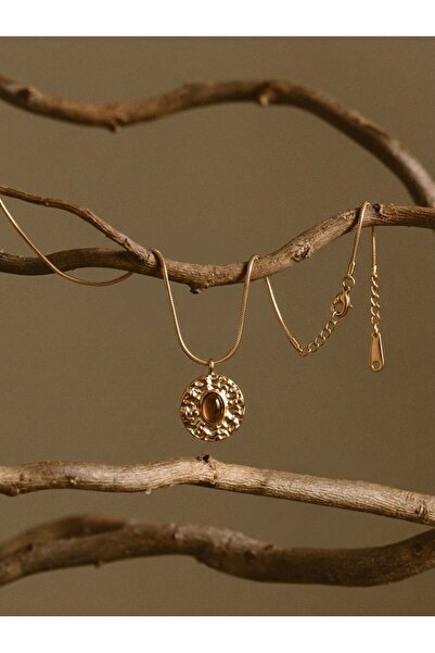 LAYDA Vintage Brown Cat's Eye Italian Chain Necklace Gold