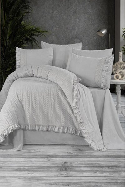 Çeyiz Diyarı Σετ Παπλωματοθήκη Nova 100% Βαμβακερό Διπλό Γκρι