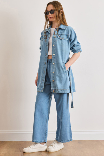 Olalook Women's Light Blue Top and Bottom Denim Set Tkm-19000477