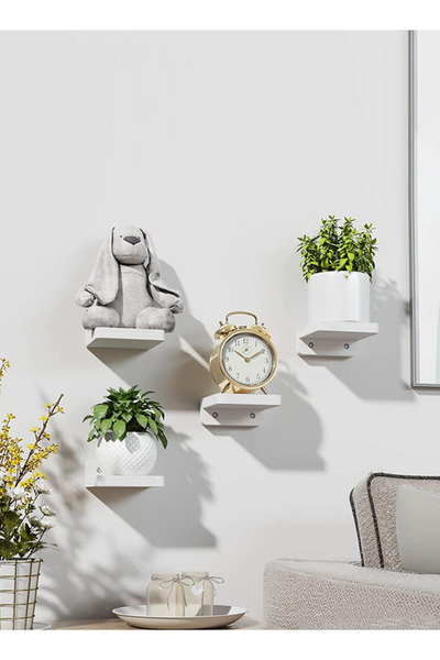 Generic 4 Pcs White Floating Wall Shelves, Rustic Wood Small Wall-Mounted She...