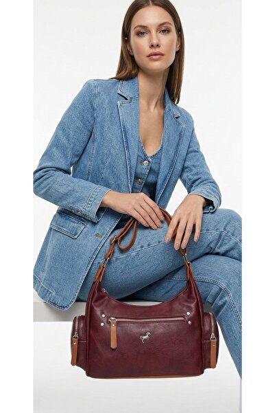 Çanta Trend Miami Polo Clup Bordo Soft Faux Leather Multi-Compartment Shoulde...