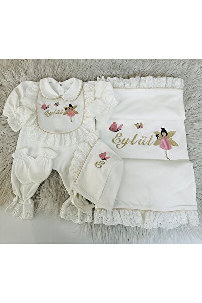 BEYCEY TASARIM Hastane Çıkış Seti NAKIŞLI battaniye tulum şapka eldiven kişiy...