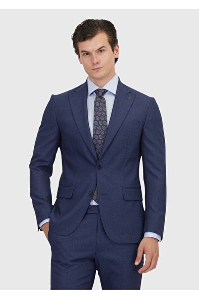 Ramsey Light Navy Blue Patterned Zeroweight Slim Fit 100% Wool Suit