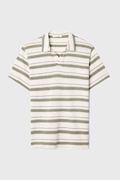 Mudo Loose Fit Striped Polo Collar Short Sleeve T-Shirt