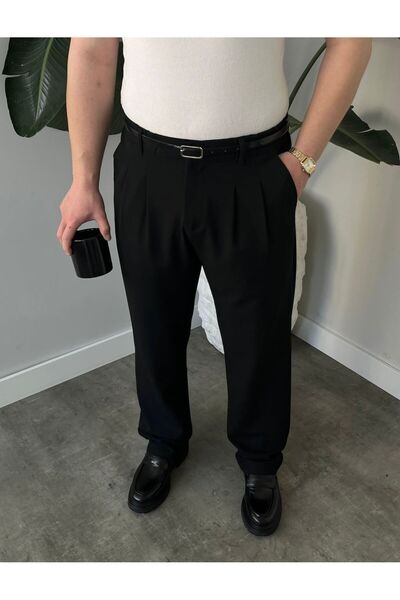 mrmubomen Men's Baggy Fabric Trousers Black