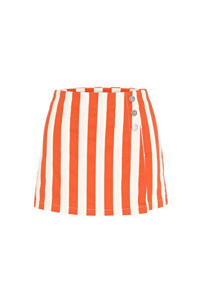 Mudo Striped Button-Detail Mini Shorts Skirt