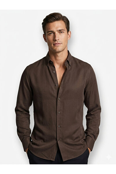 İMAJ MAĞAZACILIK Premium TENCEL™ Fabric Brown Men's Shirt - Soft-Textured & B...