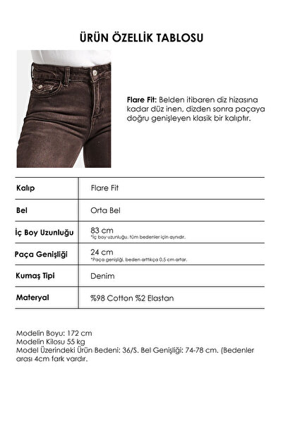 it's basic Kadın Kahverengi 2s6-16 SLN05 Mid Rise Flare Fit Esnek Kumaş Denim Jean