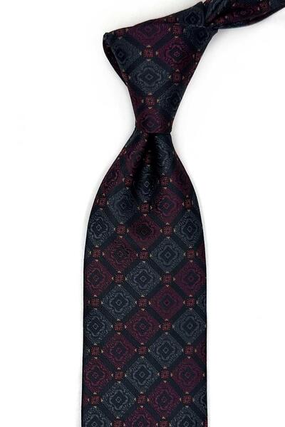 Kravatkolik Black Motif Pattern Classic Tie with Handkerchief Kk13429