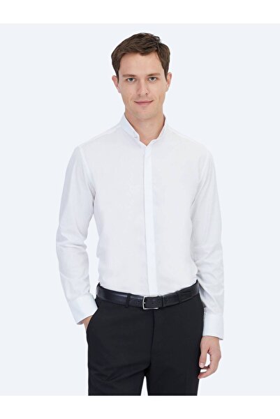 Kip White Regular Fit Woven Classic 100% Cotton Shirt