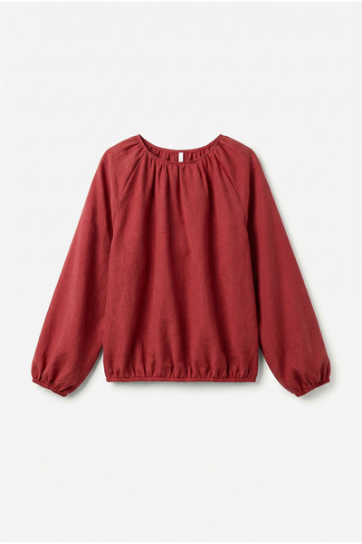 ALLDAY Burgundy-Collar Ruched Blouse