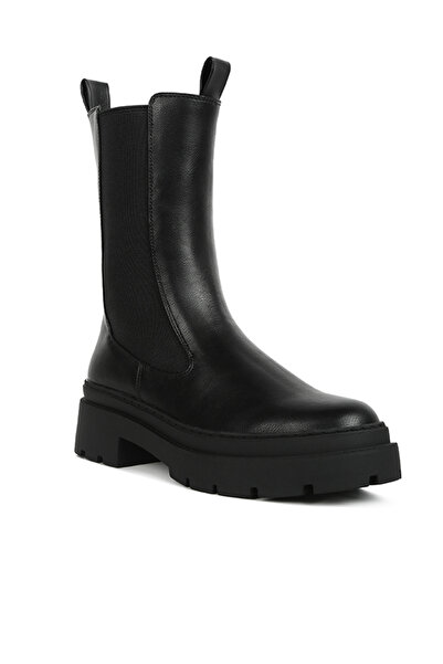 london Rag Women Elasticated Gussets Lug Sole Boots in Black