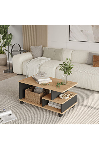 Yurupa Mina Tekerlekli Orta Sehpa Bölmeli ve Raflı Fonksiyonel Salon Sehpası ...