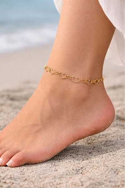 SEVGİLİ TAKI Gold Color Heart Chain Anklet |   Steel Anklet |   Medcezir Series