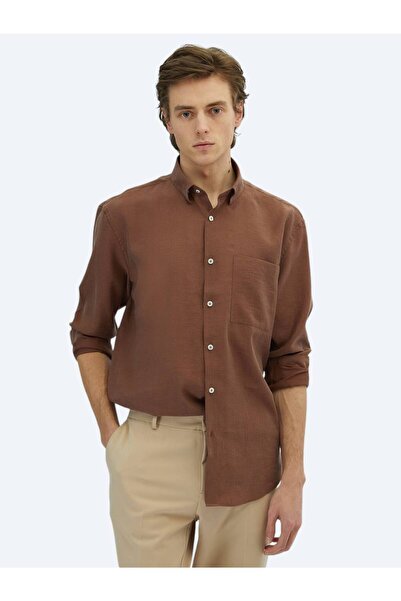 Kip Smeđa ravna Oversize kroj majica Tkano za ležernu nošnju