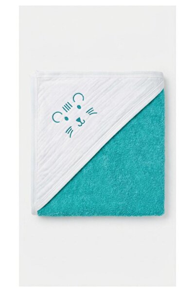 PRICHINDEL Hooded Towel, Tiger, Muslin and Cotton, Turquoise, 80x100 cm