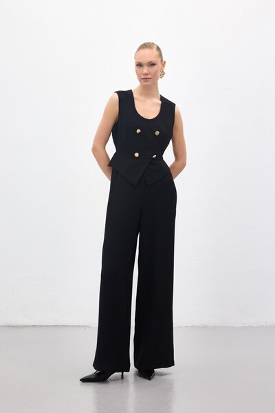 Sateen Sleeveless Jumpsuit - Black