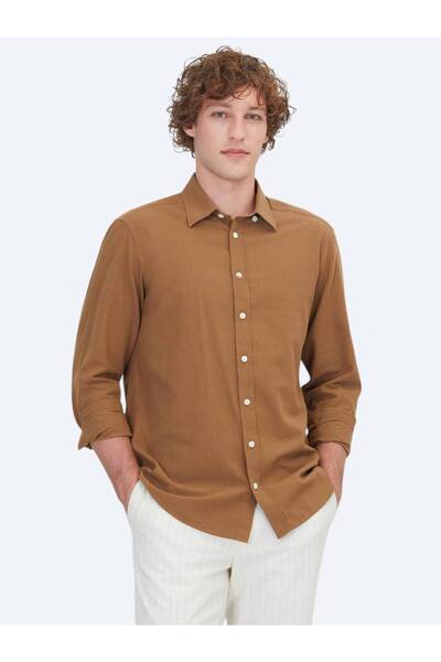Kip Light Brown Regular Fit Woven Casual 100% Cotton Shirt