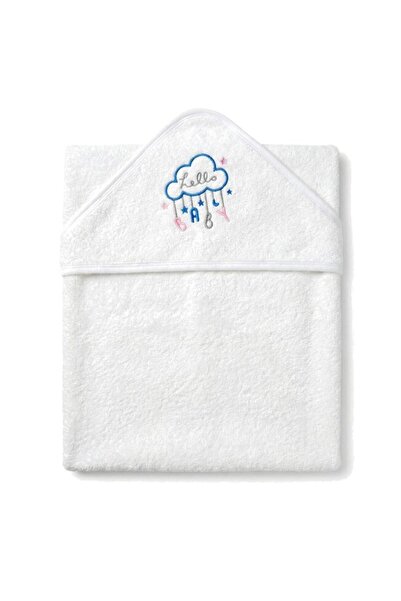 PRICHINDEL Hooded Towel, Hello Baby, Cotton, White, 80x100 cm