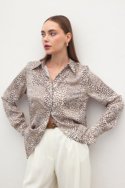 Sateen Patterned Classic Shirt - Brown
