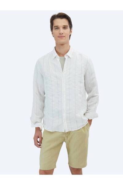 Kip Bela Prugasto Regular Fit Tkano Klasična Košulja