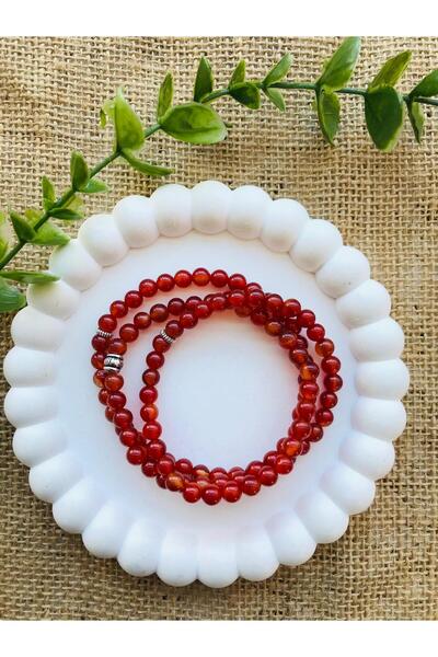 Luba Men's Black Bracelet and Globe Cut 99-Piece Red Agate Natural Stone Pray...