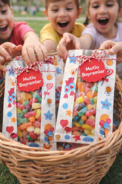 DEKAPAK 20 li Şeker Desenli Pencereli Hediye Poşeti Lokum Şeker Hediye Paketi