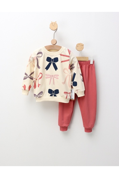 MiniKids Με τύπωμα κοστούμι με φιόγκο, κρεμ-σκονισμένο ροζ