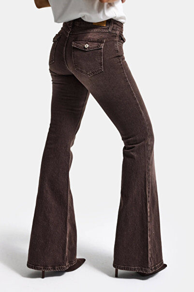 it's basic Kadın Kahverengi 2s6-16 SLN05 Mid Rise Flare Fit Esnek Kumaş Denim...